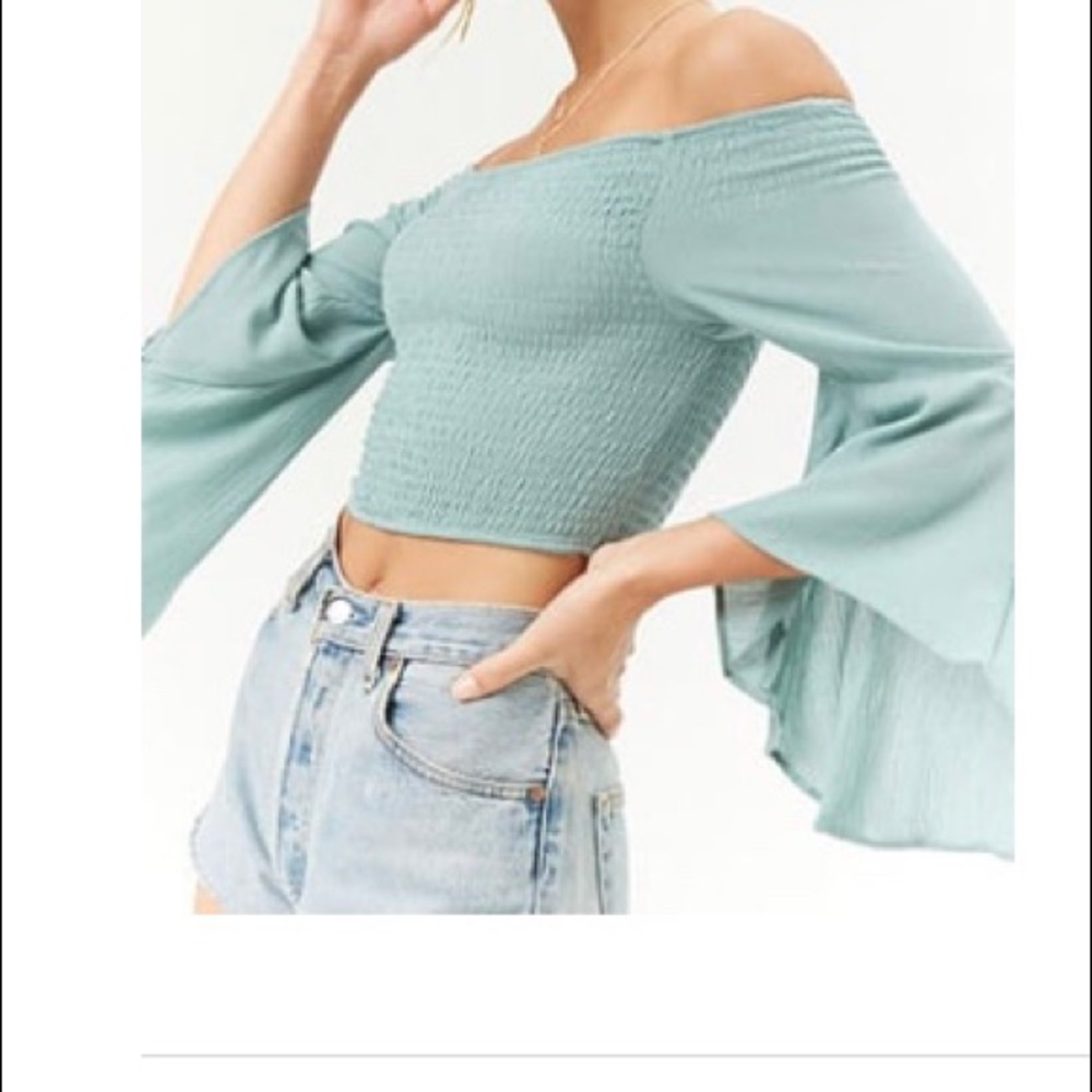 Smocked bell sleeve crop top